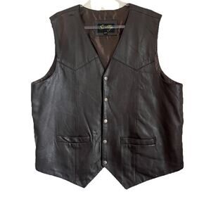 Scully Vest Mens 2XT Brown Genuine Leather Western Snap Front Lined Cowboy Cool